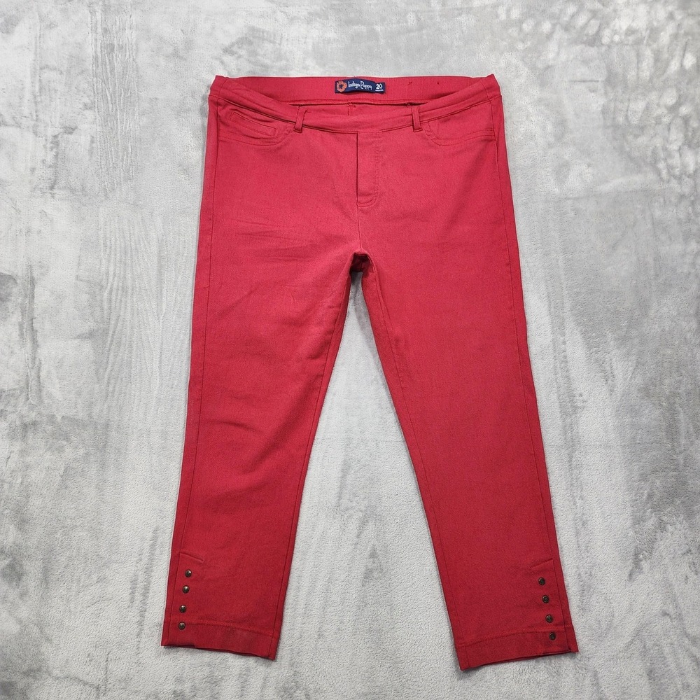 Indigo Poppy Pants Womens 20 Red Capri Crop Slim Pull On Twill Stretch Casual